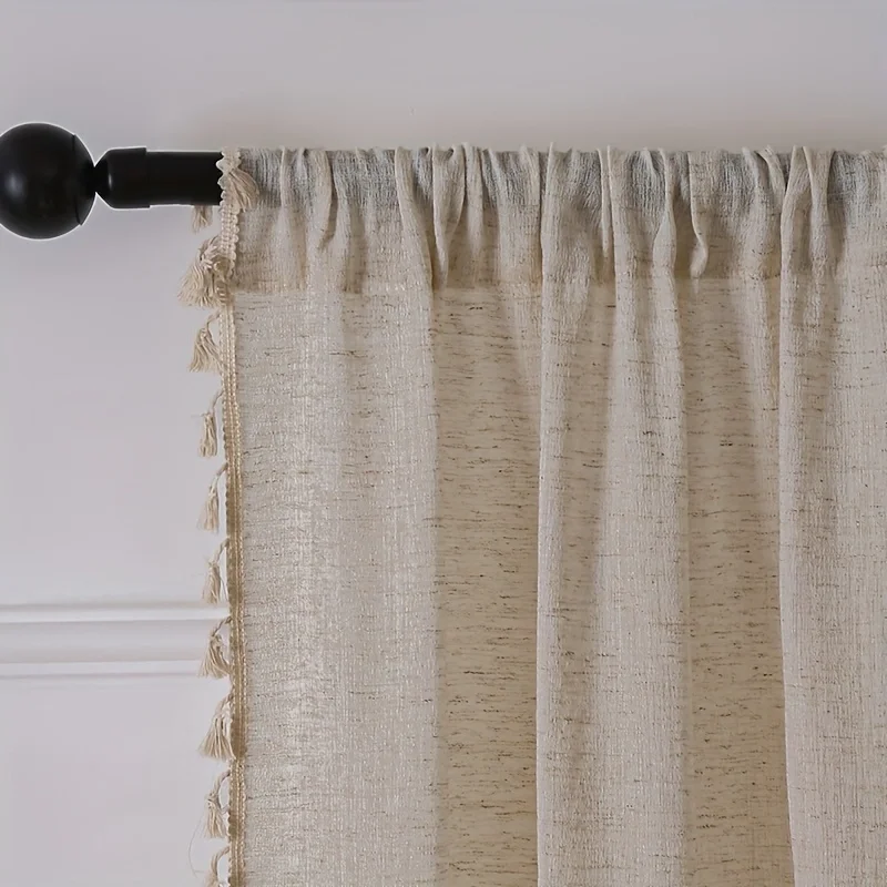 Natural Linen Curtains 84 Inch Length for Living Room 1 Panel Drape Semi Sheer Neutral Country Rustic 3