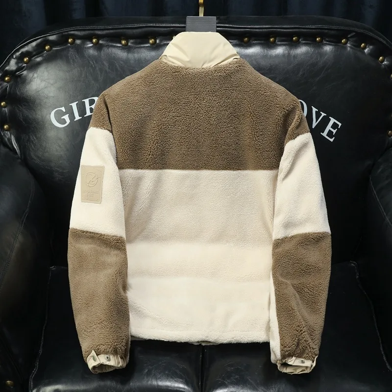 Mens Thermal Down Jacket Patchwork Thick Puffer Jacket Men Winter Clothes Stand Collar Parka Men 90% White Duck Down Coat