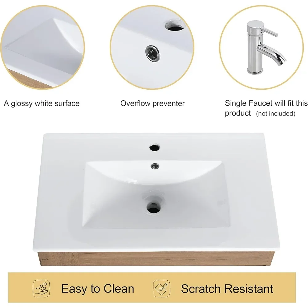 Bathroom Dresser,30" Floating Bathroom Vanity With Sink, With 2 Doors And White Ceramic Basin Sink Top ,Floating dresser