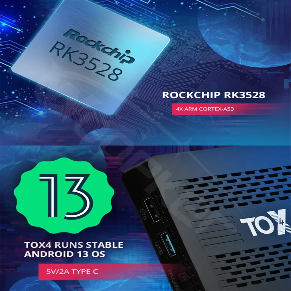 Woopker TOX4 Smart TV box RK3528 Android 13 4GB 32GB BT5.0 AV1 1000M LAN 2.4G 5.8G Dual Wifi 4K Multimedia Player Set Top Box
