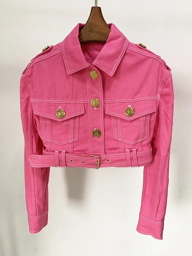 

HIGH QUALITY Newest 2024 Designer Fashion Designer Jackets Women's Lion Buttons Biker Denim Motorcycle Jacket Coat