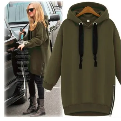 

Autumn and winter women's hooded mid length fleece sweater