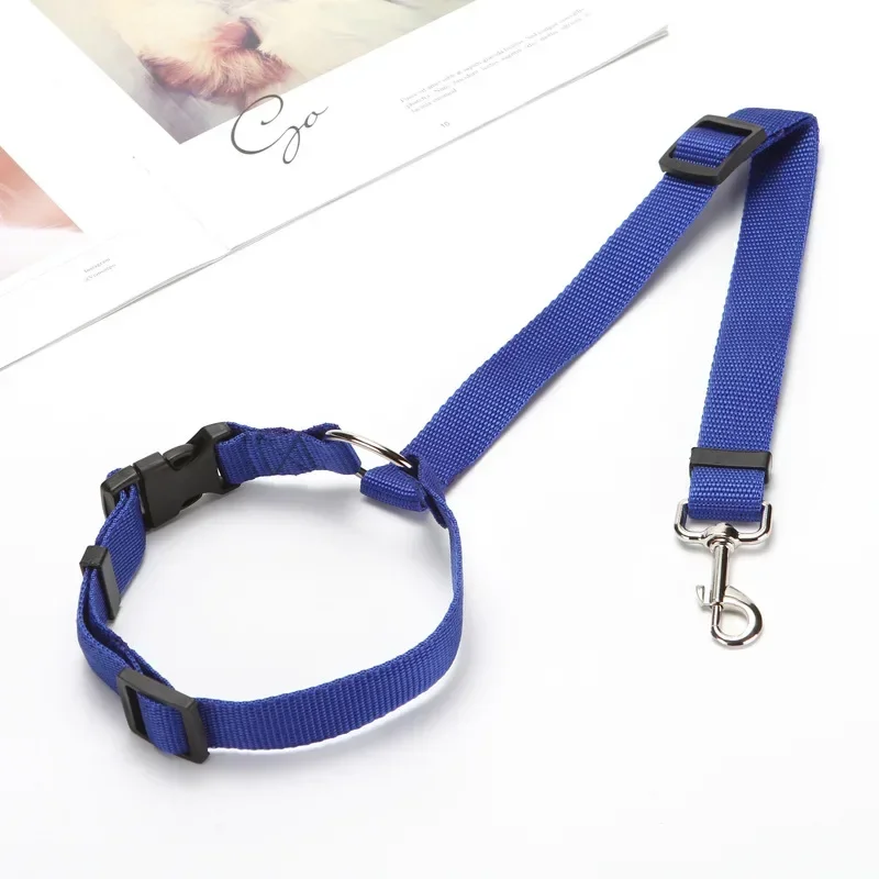 thumbnail image 1 of Cinturón de seguridad para automóvil para mascotas, dos en uno, de color sólido, correa de nailon, cinturón de seguridad para el asiento trasero, arnés ajustable para perros, collar, accesorios para m, 1 of 5