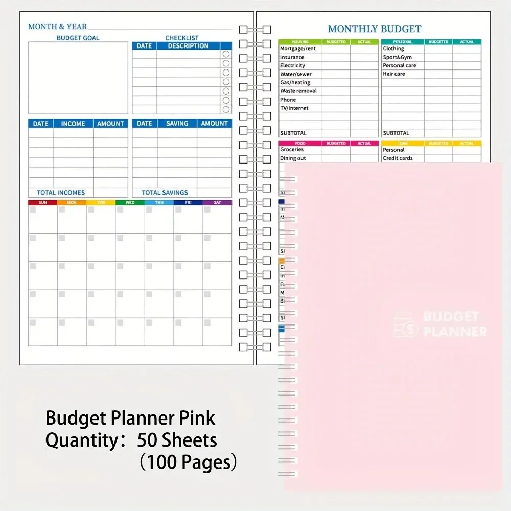 50 גיליונות תקציב planner pvc קשה כיסוי חודשי ספר תקציב ללא תאריך עם מחברת גשש הוצאות