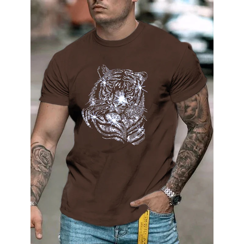 

Fashion Men's Clothing High Quality Oversized Tee y2k Tigers Rhinestone Designer Short Sleeve Tops Outdoor Casual Street t-shirt