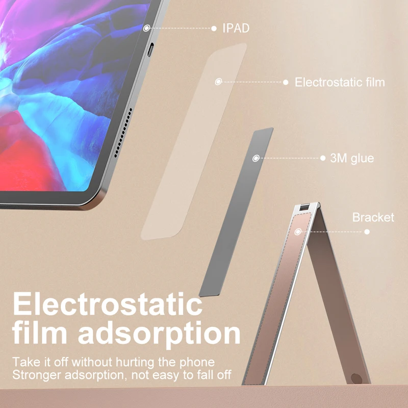 Mini Tablet Invisible Stand Suporte Adesivo Liga de Alumínio Metal Kickstand Leve Portátil Suporte Dobrável para Ipad - Imagem 2