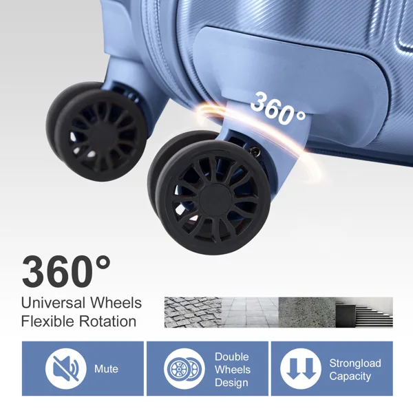  竖纹款两件套20寸可拓展带14寸手提箱 ABS&PC拉杆箱 14in 20in 静音轮 内铁外铝拉杆 时尚色系 灰蓝色（斜纹）-22