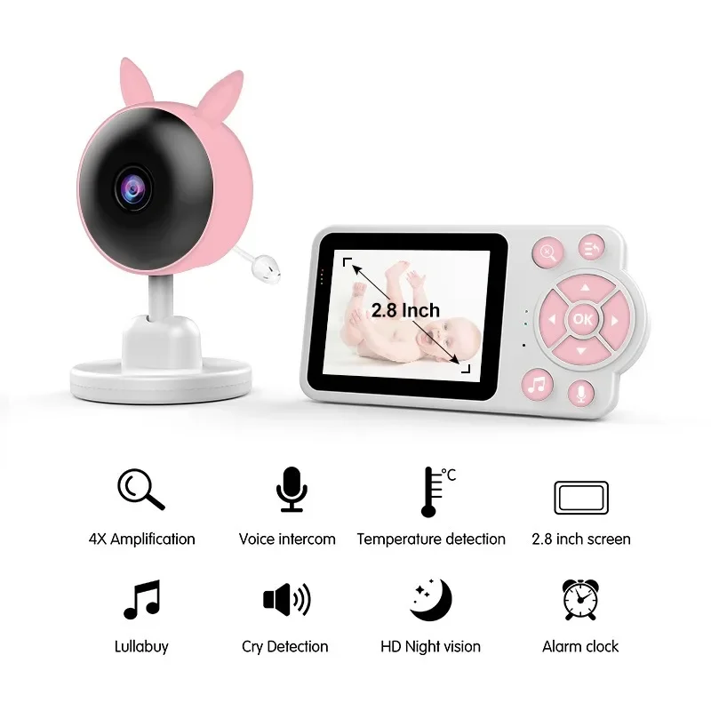 2.8 Inch Video Baby Monitor CCTV Camera 4X Zoom Audio Night Vision Surveillance Camera With Temperature Display Screen Babyphone