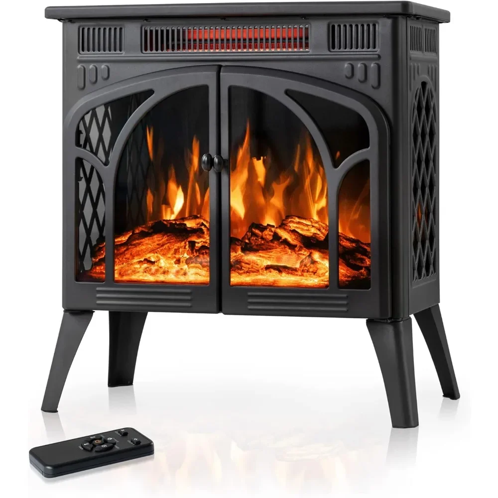 

24Inch Electric Fireplace Stove, Free-Standing Infrared Fireplace Stove, Controllable 3D Flame, 4 Variable Flame & Log Colors