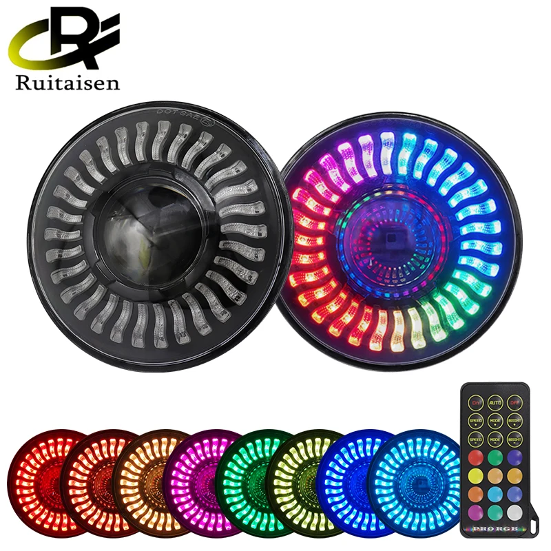 

Светодиодная фара с дистанционным управлением, 7 дюймов, RGB, для внедорожников, Lada 4x4, Niva, UAZ, Wrangler, H4, Hi, ближний свет, RGB, 90 Вт, 12 В, 32 В, круглые, 2 шт.