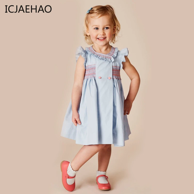 

ICJAEHAO 2024 Girl Dress Spanish Children's Elegant Princess Elsa Sweet Bow Embroidered Clothes Pure Cotton Outfit Matching Kids