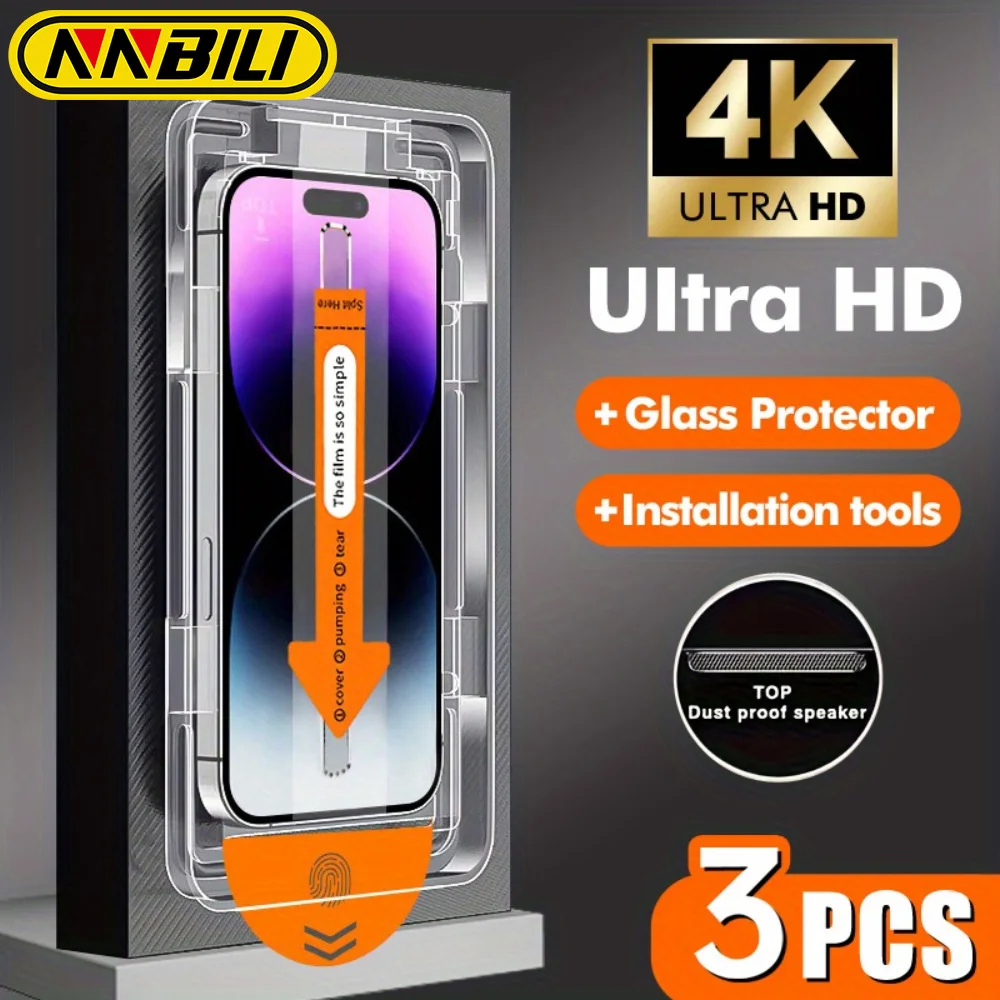 NNBILI 3Pcs Oleophobic Coating Dust Free Easy Installation Screen Protector For iPhone Pro Max XS X XR Glas