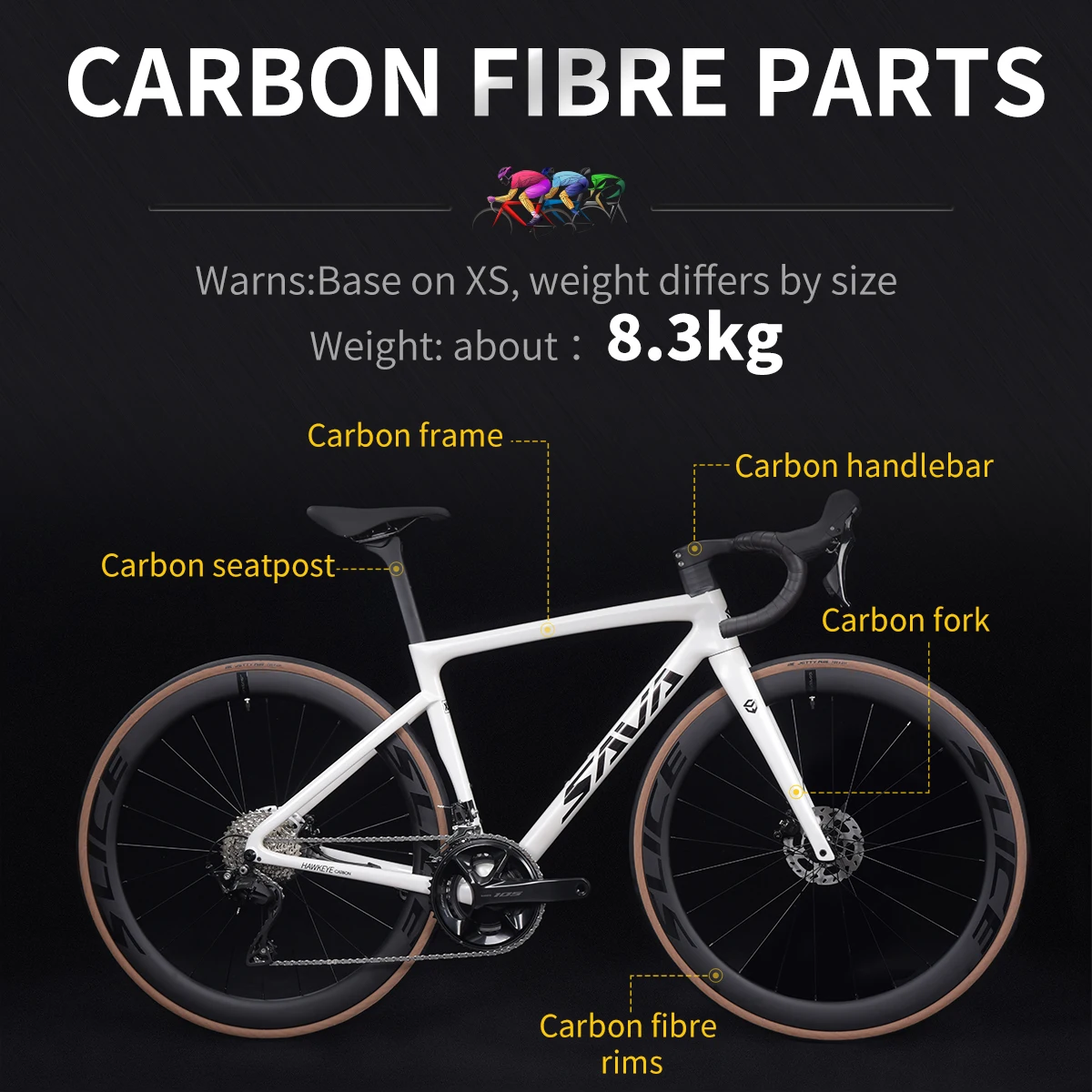 

SAVA F20 24-Speed Road Bike Race Bike full Carbon Fiber Road Bike 8.3kg with SHIMAN0 105 R7120 Carbon Wheel + Handlebar