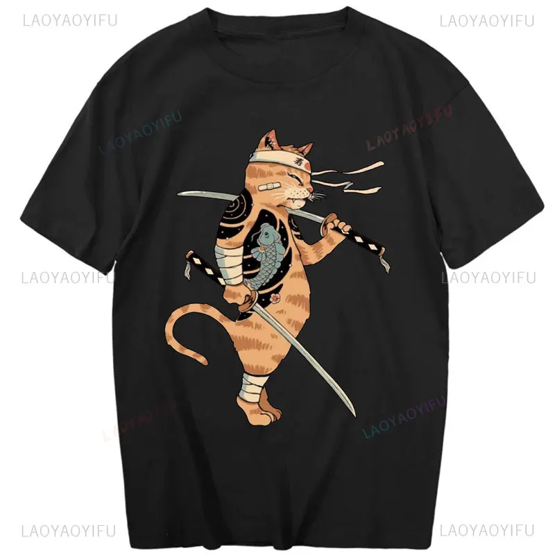 

Japanese Ninja Cat Printing T-Shirt Man Cool Summer Cotton Short-sleev Tshirts Vintage Fashion T-Shirts New Style Streetwear Tee