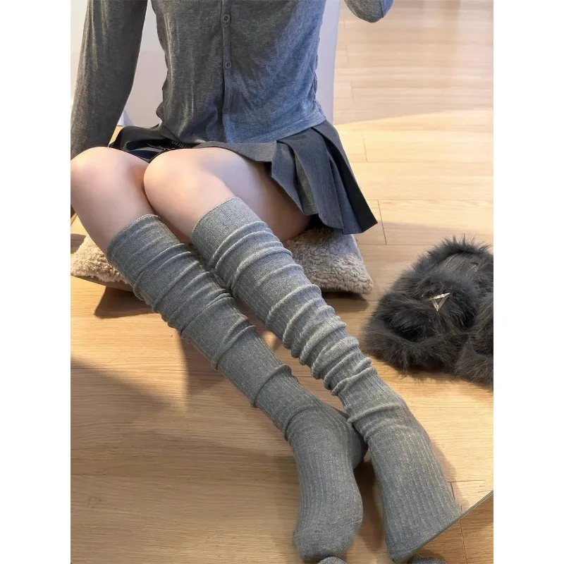 Pure Cotton Knee-high Socks Solid Color Keep Warm Calf