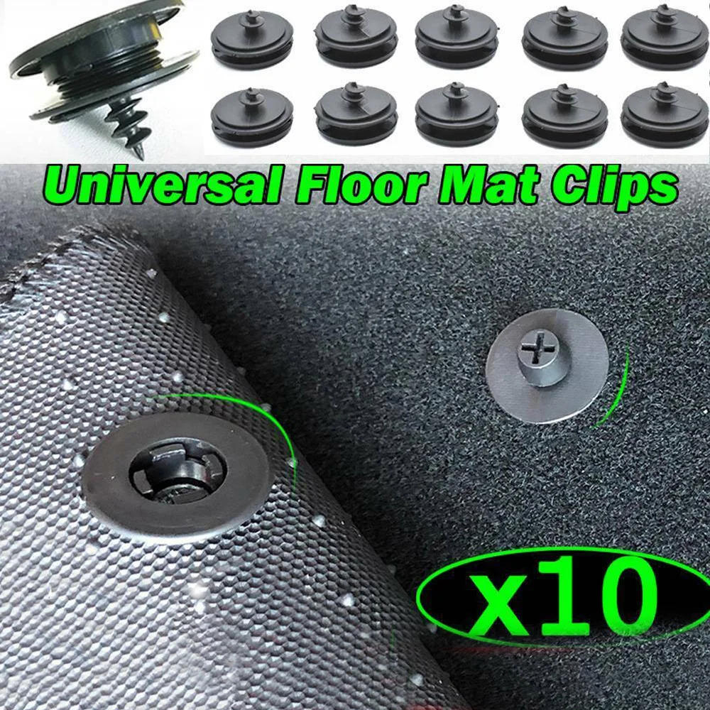 10 Sets Universal Black Car Floor Mat Clips Retention Holders Grips