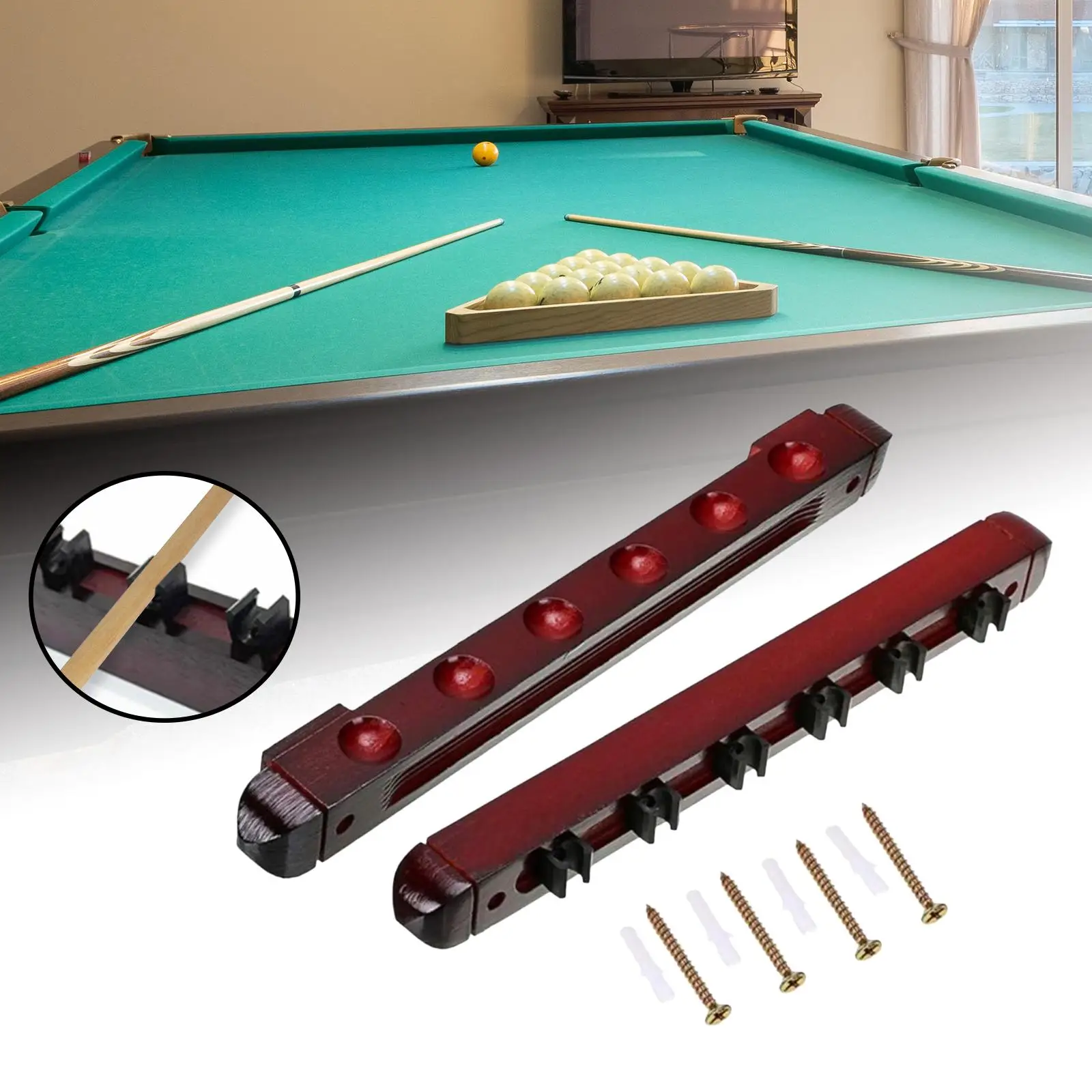 Billiard Cue Clips Rack Wall Mounted Pool Stick Holder Wooden Game