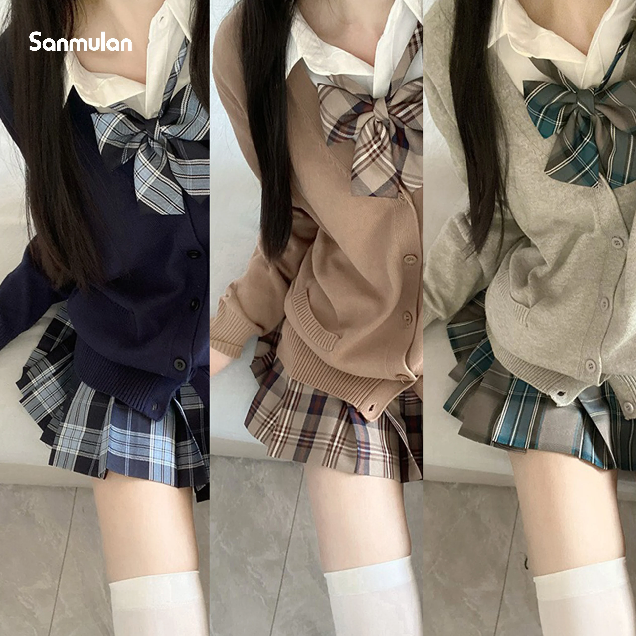 Japanese and Korean Campus Style Genuine JK School Uniform Autumn and Winter Suit Cardigan Checkered Skirt Shirt All-match Women