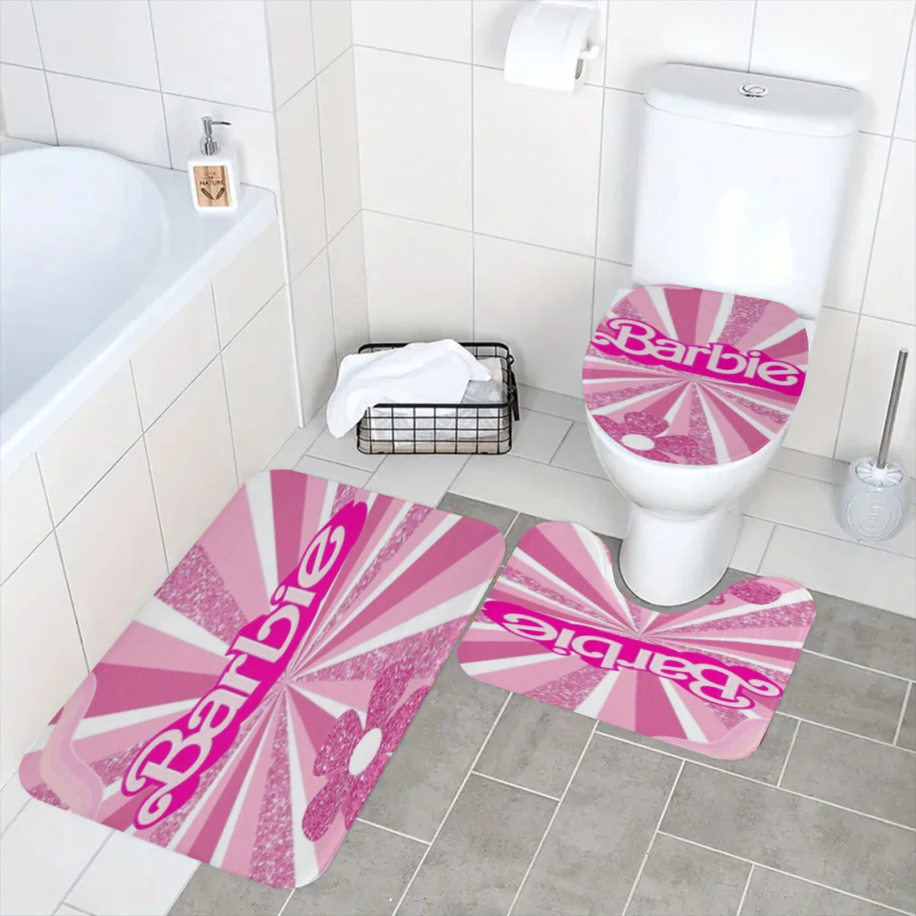 Barbie Hot Pink 4pcs/set Shower Curtain Waterproof Polyester Bath