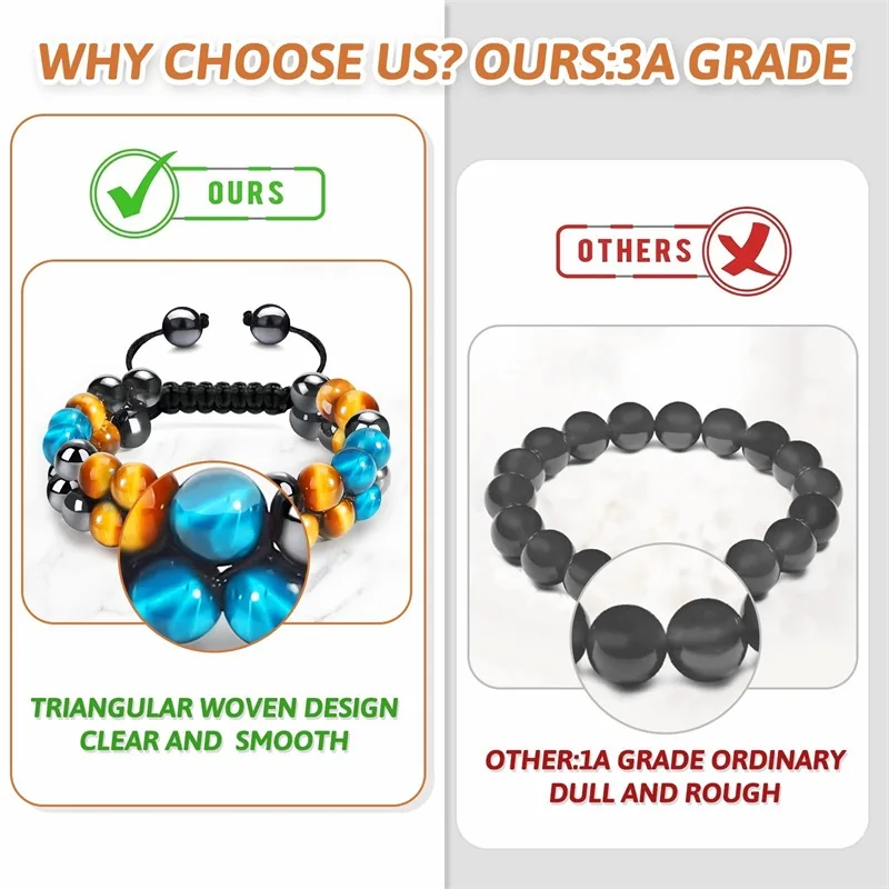 Triple Protection Bracelet Crystal Tiger Eye Stone Hematite and Black Obsidian Natural Stone Beads 8mm Bracelets for Men Women - Image 5