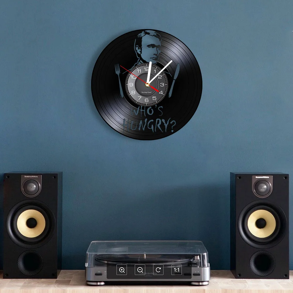 Menddy Hannibal Lecter Fictional Character Vinyl Record Wall Clock Who's Hungry Serial Killer Memorial Handmade Art Horror Clock 5