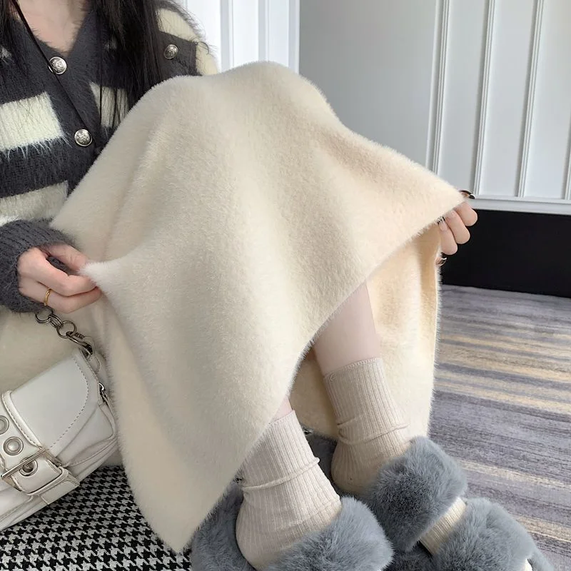 2025 Gonna lavorata a maglia invernale con spacco di media lunghezza a vita alta dolce autunno e inverno 5