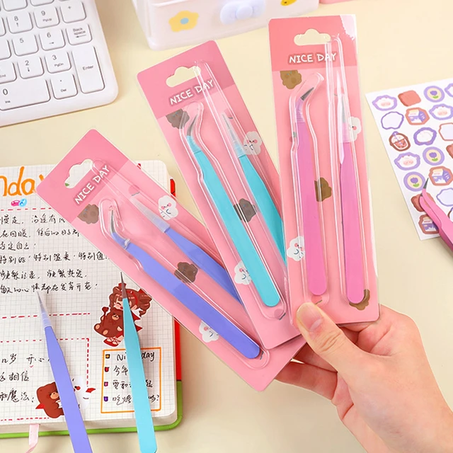 2Pc Ins Candy Color Tweezers Scrapbook Sticker Washi Tape Picking  Multi-Tool Journal Gadgets Simple Practical Portable Tweezers