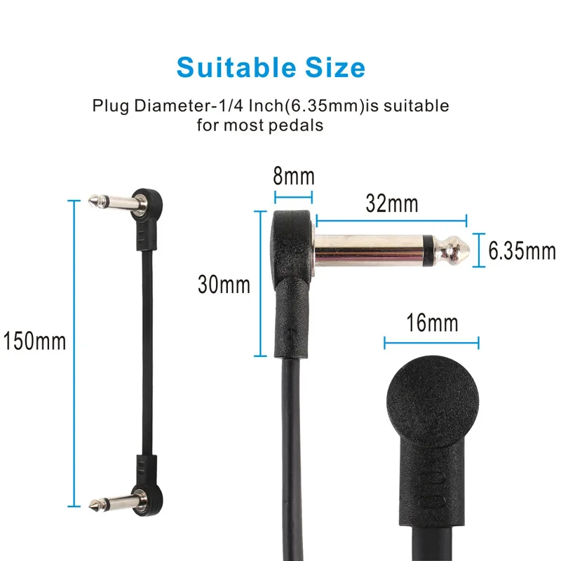 15/30cm2pc 기타 케이블 악기 플랫 기타 이펙터 케이블 일렉트릭 기타 페달 이펙터 케이블