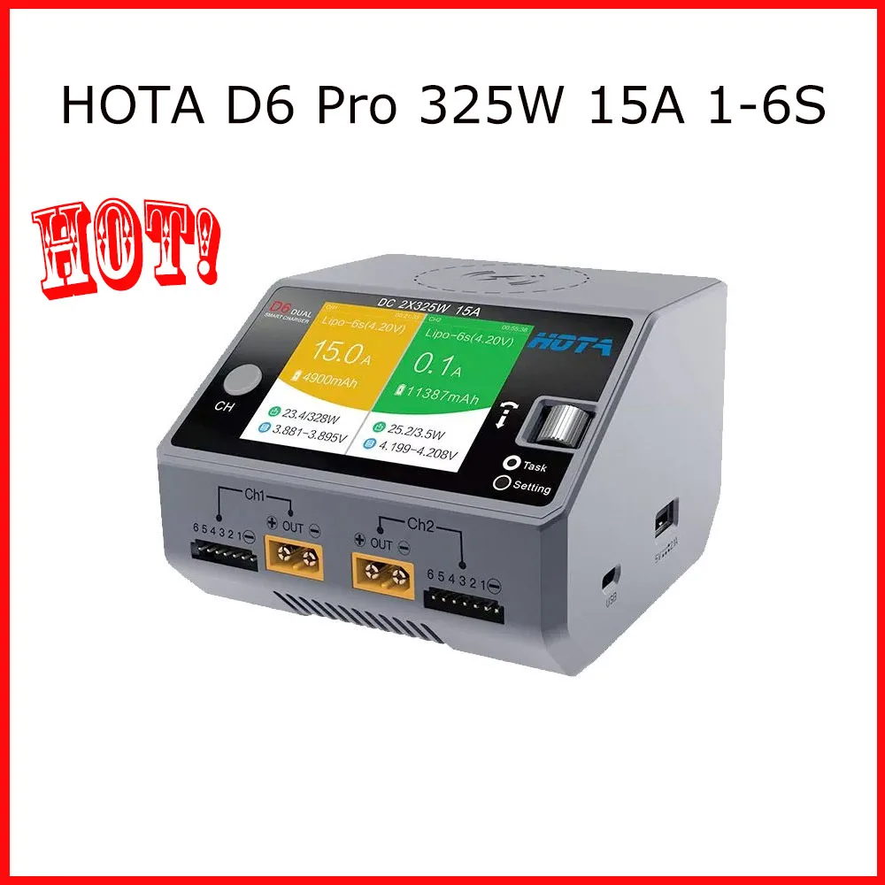 Hota D6 Pro 325W 15A 1-6S Dual Channel Ac/Caricabatterie Intelligente A Corrente Diretta Cavo Di Alimentazione Di Ricarica Wireless Per Dispositivi Mo