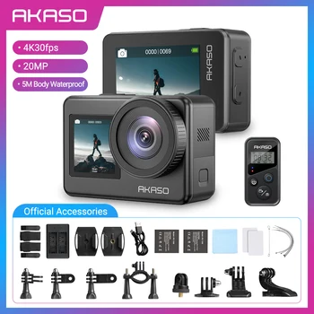 AKASO 4K 액션 카메라 브레이브 7, 4K30FPS, 20MP 스포츠 카메라, 터치 스크린, IPX8 33FT 수중 방수 카메라, 음성 제어