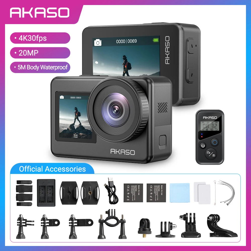 Akaso Caméra D'action 4k Brave 7, 4k30fps, 20mp, Pour Le Sport, Écran Tactile Ipx8, 33 Pieds