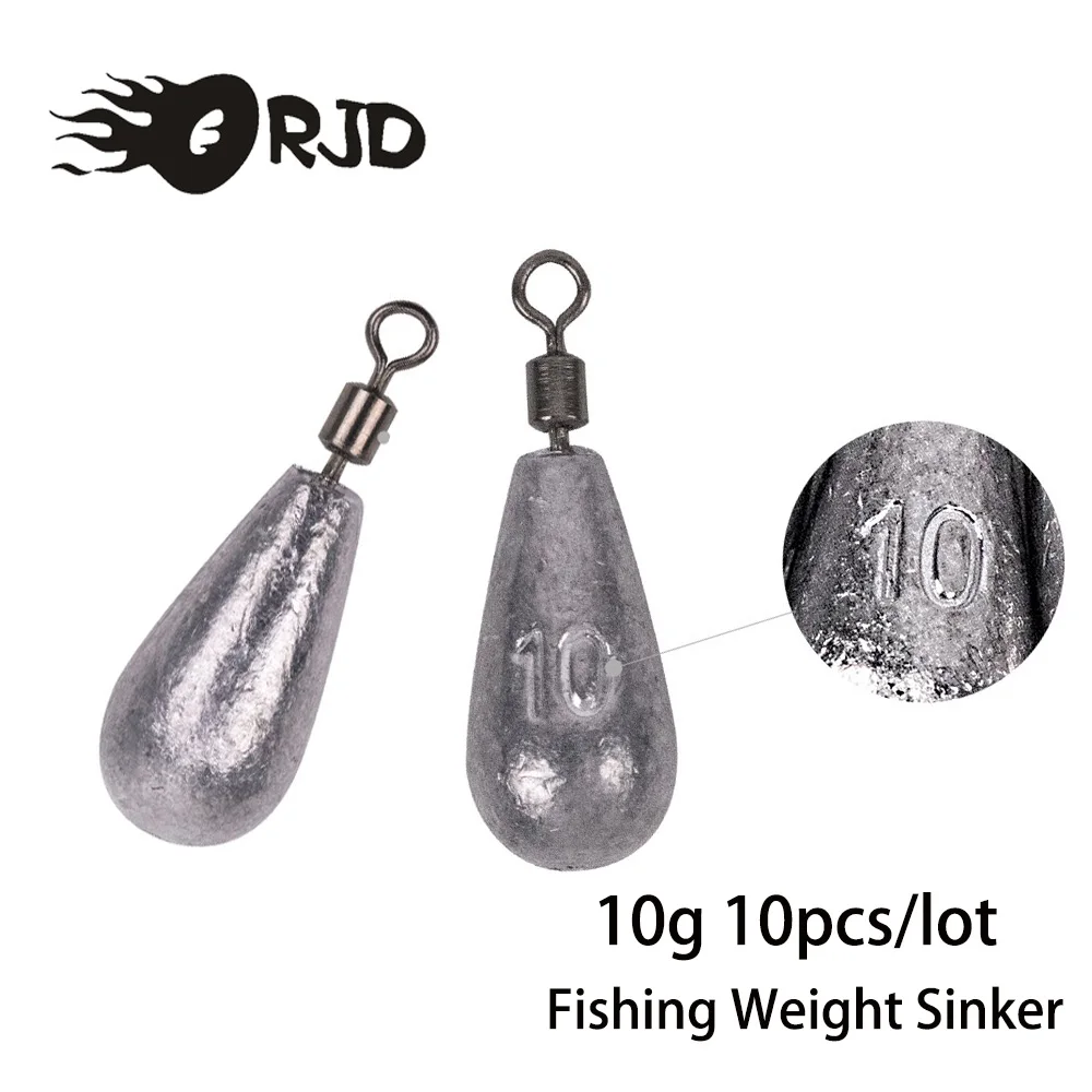 

ORJD 10Pcs/lot 10g Fishing Weight Sinker Bass Fishing Tackle Accessories Line Water Lead Head Drop Hook Soft Bait Connector
