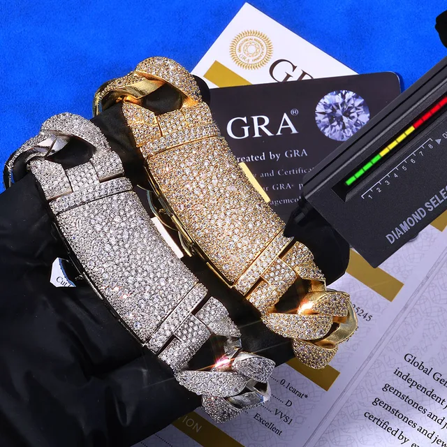 ESKEEM 925 Sterling Silver VVS Moissanite Cuban Necklace Bling Iced Out Cuban Link Chain For Men Fine Hiphop Jewelry