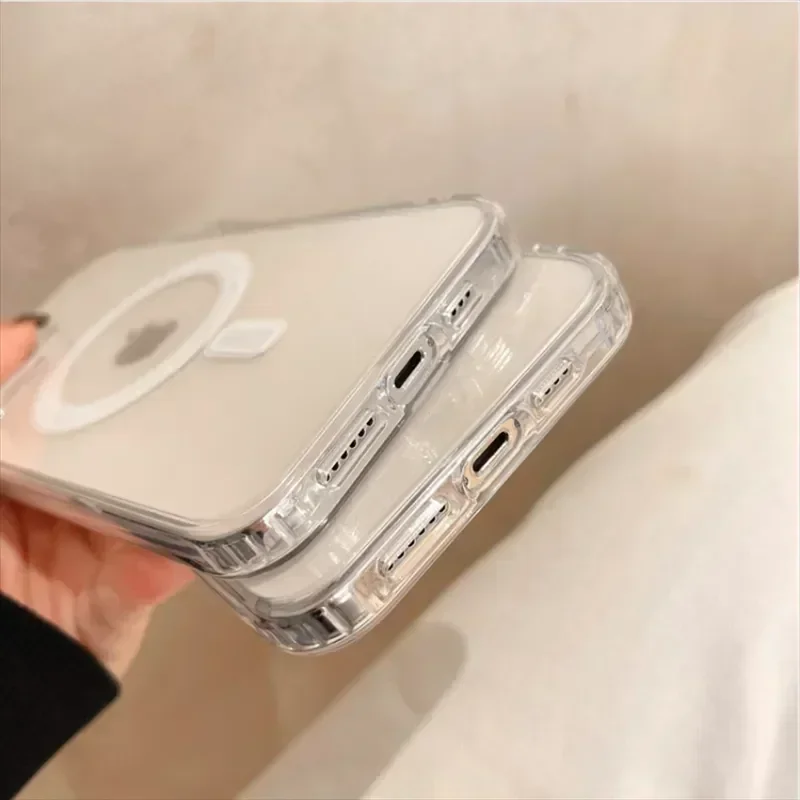 Original For Magsafe Magnetic Wireless Charging Phone Case For iPhone 16 15 14 13 12 11 ProMax Mini X XR XS 7 8Plus Clear Cover