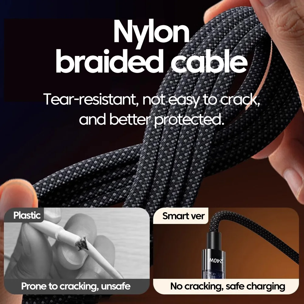 NNBILI 240W 듀얼 충전 라인 A-C 및 C-C 케이블 삼성 화웨이 미 노트북용 고속 충전 나일론 편조 TypeC 데이터 코드