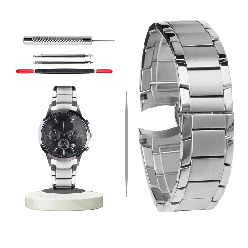 Pulseira de Relógio de Pulseira Dourada Fivela Borboleta Bracelete Fino 22 mm Ar2452 Ar2453 Ar2448 Aço Inoxidável - Image 2