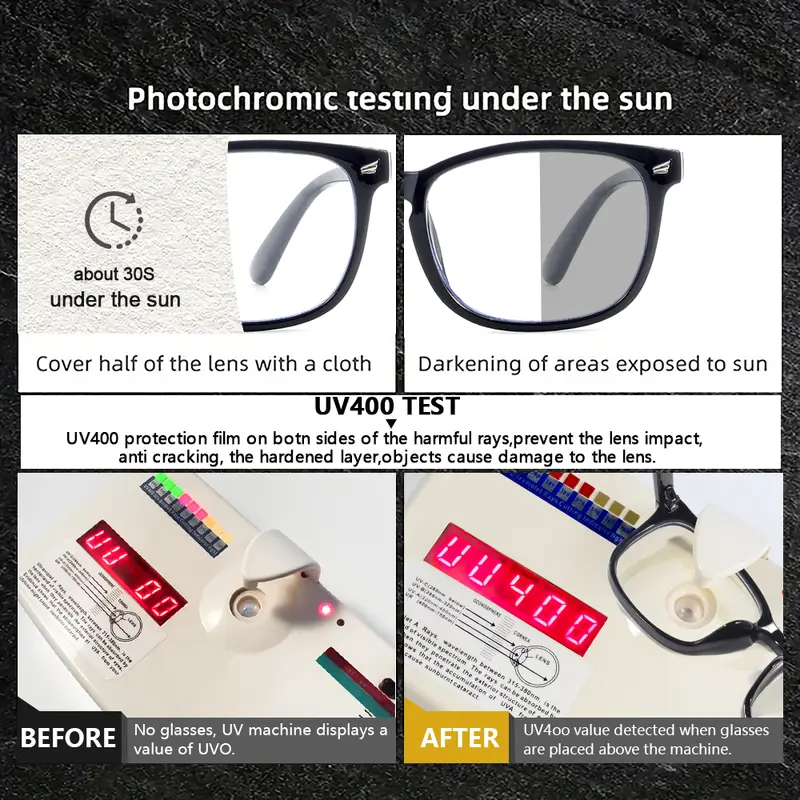 CRIXALIS Photochromic Classic Vintage Square Sunglasses For Men Running Outdoor Sunshine Eyeglasses Black Frame UV400 - Image 4