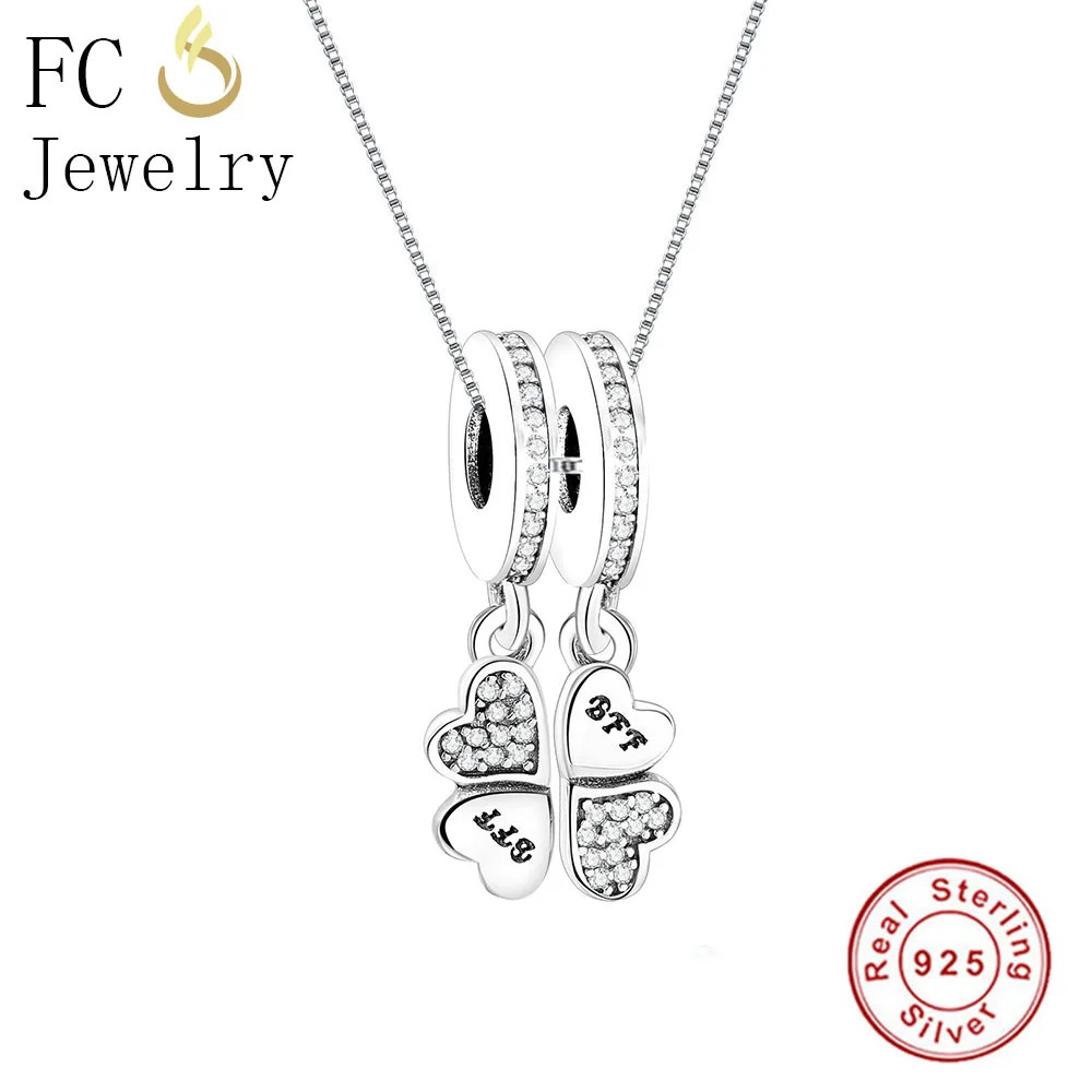 

FC Jewelry 925 Sterling Silver Summer Four-Leaf Heart Clover Zircon Pendant Necklace Chain Women Choker Trinket BFF 2019 Fashion