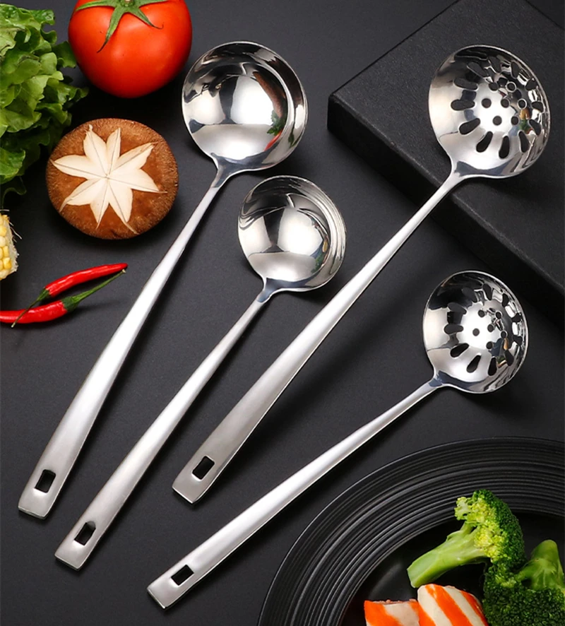 Description Picture 2 of item304 Stainless Steel Spoon Long Handle Soup Ladle Skimmer Korean Tablespoons Home Serving Porridge Scoop Kitchen Cooking Utensils