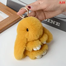  Rabbit Keychain Ring Fluffy Real Fur Pompon Bunny Trinket Key Chain Charm Cute Key Ring On Bag Car Key Pendant 