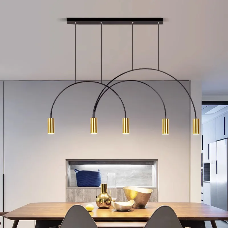 

Nordic Modern Arched Dining Table Strip Chandeliers Lustre Salon Design Luxe LED Lighting Pendant Lamp for Bedroom Living Room