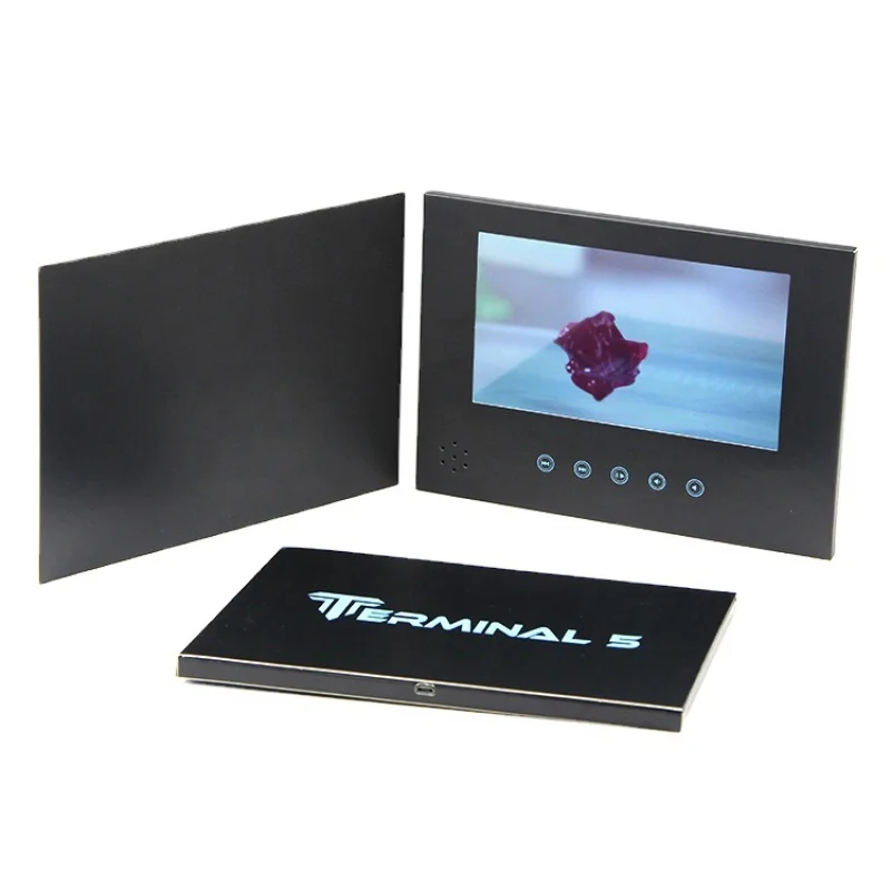 Custom. best seller A5 블랙 페이퍼 광고 플레이어 인치 비디오 음악 사진서 LCD 소책자 비즈니스 비디오 브로셔