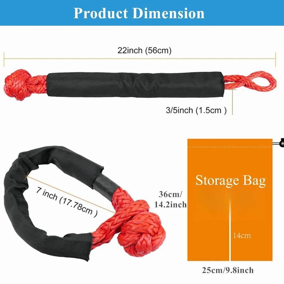 Soft Shackle 2 Packs Synthetic Soft Shackles With Storage Bag 41,000 lbs Max Break Strength 1/2" X 22 Inch Rugged Off Road Shackles Recovery