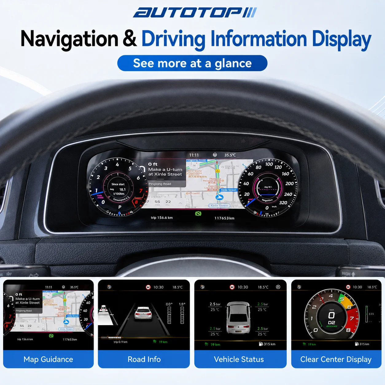 AUTOTOP Panel de Instrumentos Digital de 12.3" para Volkswagen VW Seat Leon MK3 5F 2013-2018, Actualización de Tablero LCD Virtual Cockpit, Reemplazo de Velocímetro Digital, CarPlay Inalámbrico, Android Auto, AirPlay, AutoLink, Pantalla de Información Original del Vehículo, Plug & Play. 2