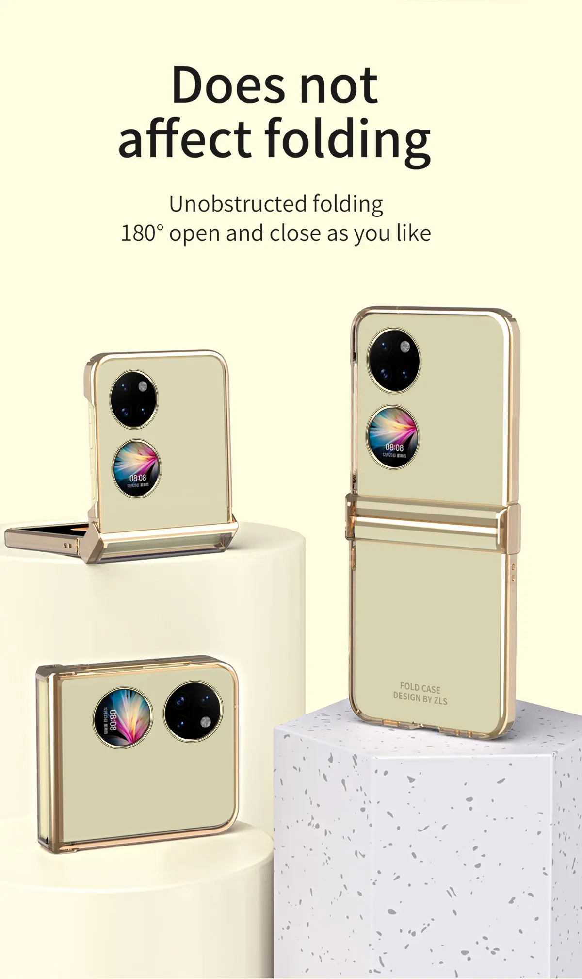 Clear Hinge Funda Fold Case For Huawei P50 Pocket Plating Transparent Hard Cover for Pocket S ,360 Fully Protected Case