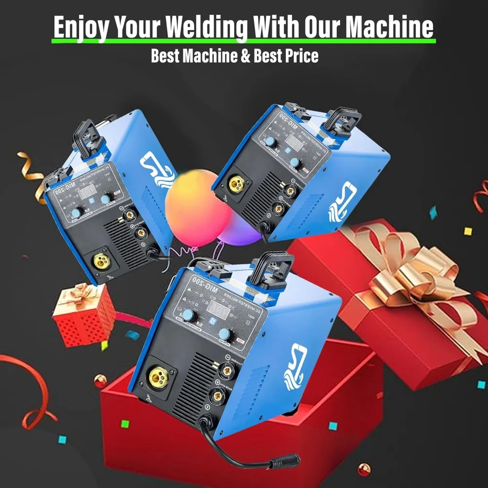 MIG Welder 200Amp 110V/220V Gas MIG/Gasless Flux Core MIG/Stick/Lift TIG/Spot Welding/Spool Gun Multi Process Welding Machine 6