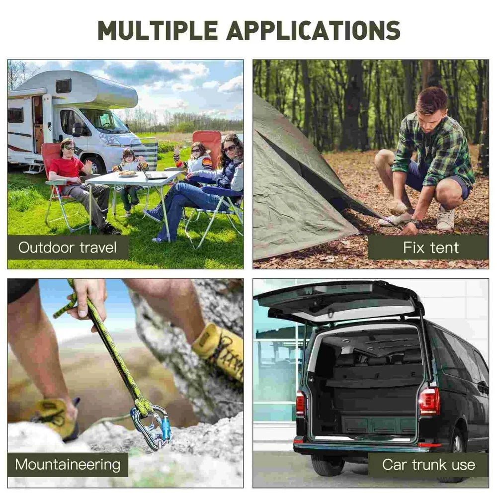 Bungee Cords Magnetic Carabiner Strap Silver Bungee Cord Metal Latex Cords Carabiner Outdoor Elastic Strap
