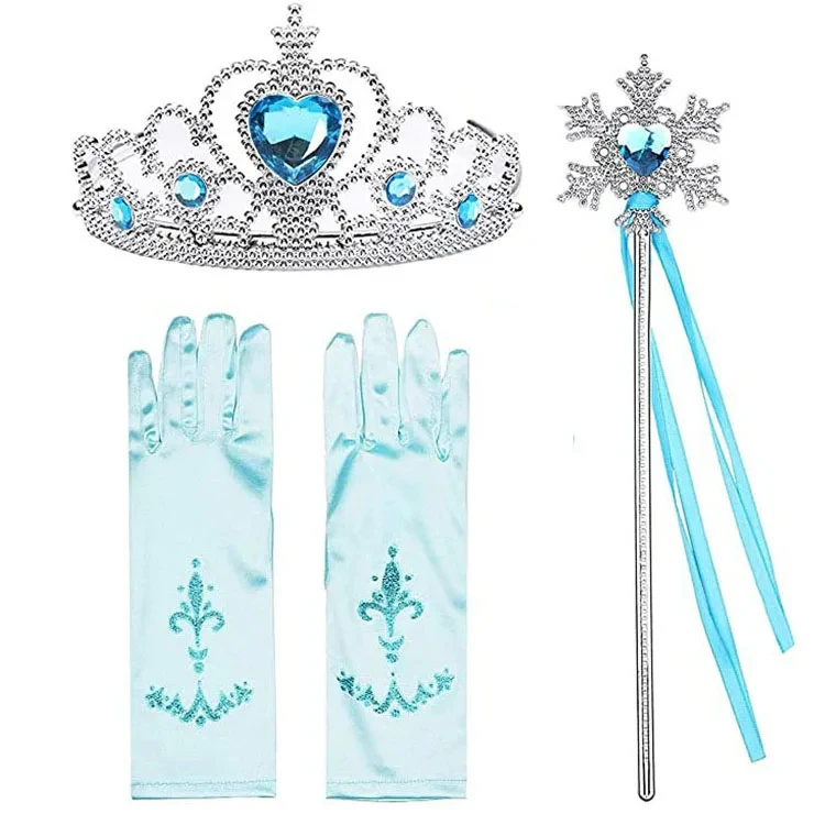 Princess Elsa Cosplay Accessories Gloves Wand Crown Jewelry Set Wig Braid for Snow Queen Princess Dress