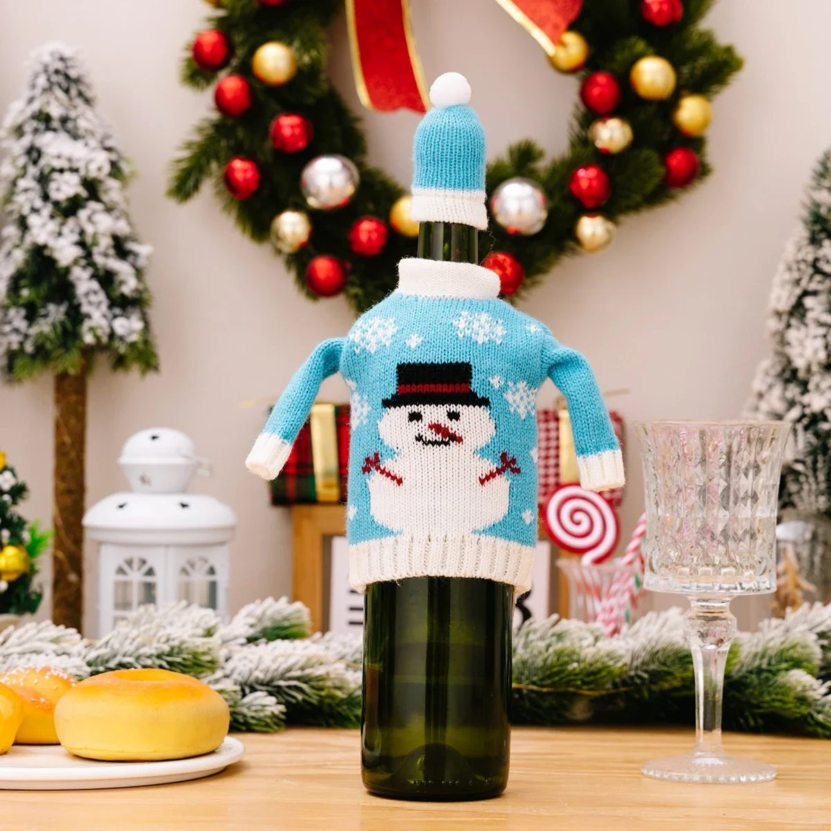Christmas Knitted Wine Bottle Cover Creative Cartoon Sweater Snowman Red Wine Cover Holiday Gift