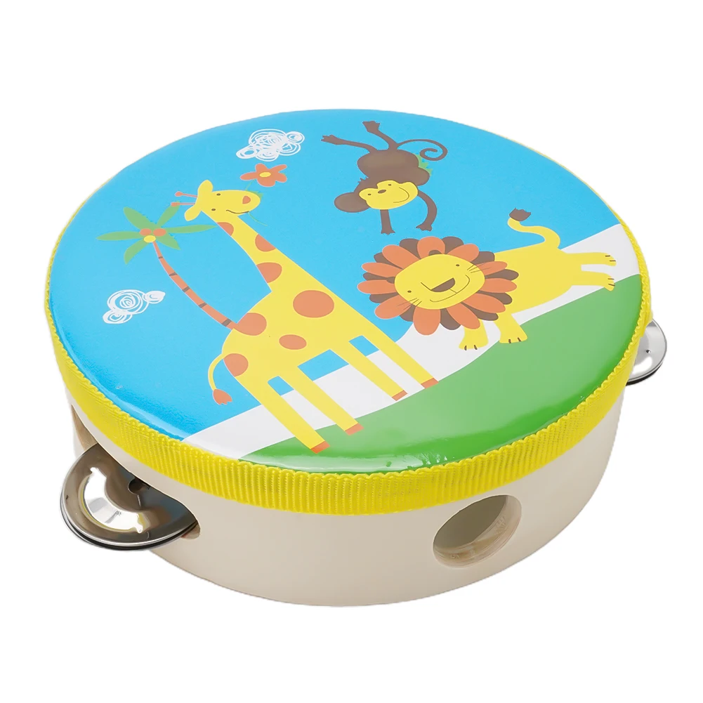 Description Picture 2 of item6inch Cartoon Hand Drum Tambourine Mini Wood Baby Gifts Metal Jingles Musical Percussion Instrument For School Child Class
